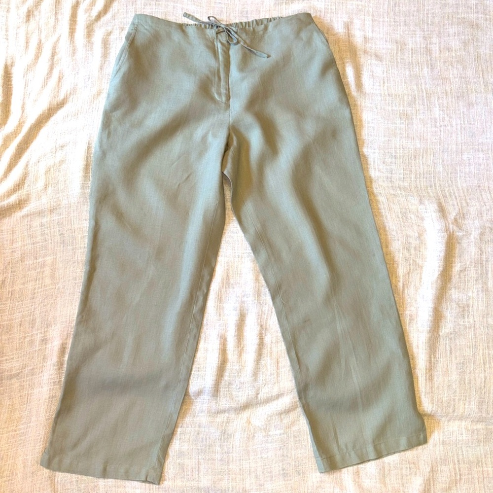 Rafaella 100% Linen Pants, Size 6, Sage Green, Elastic/Drawstring waist, EUC